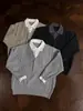 Suéter de estilo retro "old money" marroquí, de punto trenzado, de punto falso de dos piezas con solapa para hombre, corte holgado, ambiente de alta gama