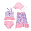 Novo Estilo Maiô Infantil para Meninas, Conjunto de Quatro Peças para Crianças Pequenas, Médias e Grandes, Maiô de Manga Longa para Meninas