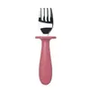Conjunto de Talheres de Aço Inoxidável para Crianças com Cabo de Silicone, Garfo e Colher de Cabo Curto para Bebês, Conjunto de Garfo e Colher para Bebês