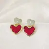 Pendientes de gota de esmalte rojo vino estilo Hong Kong con forma de gota de amor, pendientes sencillos de moda para viajeros, pendientes vintage al por mayor