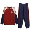 [Mistura de Algodão Chinês Seda de Leite] Novo conjunto feminino 2026 cor da moda bloco de cores estampa de letras casual duas peças