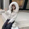 Chaqueta de algodón moda academia invierno cuello de piel con capucha plumífero de algodón chaqueta de plumón corta engrosada con ajuste en la cintura para mujer