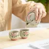 Conjunto de Chá Kung Fu Camélia Pintado à Mão Bolsa de Armazenamento para Viagem ao Ar Livre Copo Expresso Portátil Um Bule Duas Xícaras de Chá de Cerâmica Bule