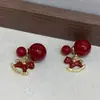 Pendientes de Pony de Circonita de Año Nuevo, Perla Roja, Pendientes de Otoño e Invierno para el Año de Nacimiento, Uso por Ambos Lados, Pendientes de Lujo Ligero de Moda para Mujer