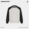 Ropa para Hombre Zoewatson 2026 Otoño Nueva Sudadera de Peso Pesado Raglán Bloques de Color Cuello Redondo Camiseta Casual Holgada de Manga Larga