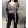 Estilo Garota Sexy Quente ~ camisa fina transparente de proteção solar slim fit manga longa camiseta alça curta gola V ombreira top para mulheres