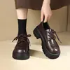 Zapatos de cuero estilo colegial con cordones y tacón grueso para mujer, nueva colección otoño 2026, zapatos de plataforma versátiles, adecuados para figuras petite, zapatos de vestir de estilo británico, zapatos de caña baja
