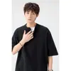Camisa Masculina de Verão Nova Nasa Americana Cor Pura Gola Henry Manga Curta Solta High-End Pesada Versátil Casual Meia Manga