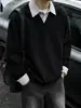 Sudadera tipo polo de dos piezas falsas para hombre, nuevo estilo primavera/otoño 2026, marca de tendencia americana, corte holgado, diseño de retazos, prenda exterior casual
