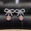 Pendientes Rosas con Lazo Súper de Hada Elegantes, Pendientes de Zirconia Amarilla Estilo Diamante de Color en Forma de Gota Pera Montados en Racimo de Lujo Venta al por Mayor