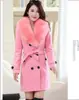 Abrigo de lana para mujer transfronterizo versión coreana de abrigo largo de lana de doble botonadura Amazon cuello de lana una generación de pelo