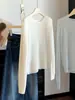 Blusa de Tricô com Textura e Botão nas Costas Estilo Coreano para Mulheres Início do Outono Gola Redonda Fina Transparente Leve Manga Longa Roupa para Ar Condicionado Proteção Solar