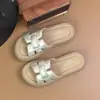 Sandálias Slip-On 2026 Verão Preguiçosas Respiráveis Tecidas com Solado Grosso Aumentadoras de Altura para Mulheres, Confortáveis para Uso na Praia no Verão