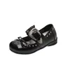 Sapatos Femininos com Salto Escondido 2026 Novo Estilo de Verão com Laço, Boca Rasa, Solado Macio, Sapatos de Couro com Tachas, Confortáveis e Não Cansam os Pés