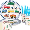 Coche Tema Vehículo de Ingeniería Decoración Fiesta Coche Vaso de Papel Desechable Plato Accesorios Decoración Cumpleaños Niños