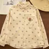 Camisa de Manga Longa com Estampa Divertida "Rabbit Kiss" Outono/Inverno para Mulheres, Algodão Escovado Estilo Coreano Solta Casual Versátil Camisa Básica