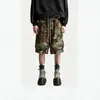 Shorts cargo rectos de camuflaje de verano casual con cordón en la cintura, lavado vintage, de alta calle europea y americana, multibolsillos, modernos