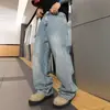 Jeans de Mezclilla Lavada Estilo High Street Americano con Estrella de Pedrería Cielo Estrellado para Hombre, Marca de Verano de Diseño Moderno, Pantalones Holgados de Pierna Ancha