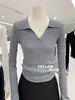 Malha Elegante Estilo Francês para Mulheres, Nova Moda Primavera, Design Estiloso, Top Interno Manga Longa Slim Fit