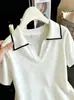 Camiseta de Manga Corta con Solapa y Hombro Recto para Mujer 2026 Verano Estilo Francés de Alta Gama Ligeramente Maduro Top Polo de Punto de Seda de Hielo