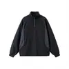 Sudadera de otoño estilo americano de trabajo pesado con patchwork y cuello alto para hombre, chaqueta deportiva pullover de media cremallera de corte holgado de moda