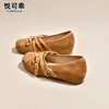 Sapatilhas de couro genuíno com aumento interno de altura, novo modelo outono 2026, sapatos Mary Jane femininos baixos com laço, sapatinhos de couro