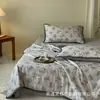 Colcha de Verão Seca e Confortável de Algodão e Linho, Conjunto de Quatro Peças Jacquard Classe A Respirável para Ar Condicionado, Colcha de Verão com Renda Lavável à Máquina