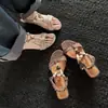Sandalias Romanas con Cuña y Perlas Estilo Bohemio 2026, Sandalias de Moda con Punta Abierta y Tacón Medio Estilo Vacacional