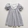 2026 Verano Nuevo Vestido Dulce para Niñas con Mangas Burbuja de Encaje Estilo Coreano Bordado Floral Vestido de Manga Corta para Niñas