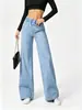 Jeans de Mezclilla Rectos para Mujer de Lavado Claro con Cintura Elástica