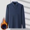 Suéter de Inverno do Papai com Forro de Fleece, Engrossado para Homens de Meia-Idade, Falso Duas Peças, Adequado para Idades 40-50, Blusa Quente de Tricô