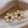 Brincos de Prata Francesa com Gota de Óleo e Flor Stud Brincos Vintage de Design Pequeno e de Nicho Acessórios de Brincos Modernos Retrô para Mulheres