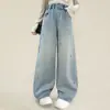 Calças Jeans para Meninas, Roupas Infantis Tamanho Médio e Grande, Calças Retas de Perna Larga com Estampa de Estrelas, Roupa Casual Estilosa para Crianças para Uso Externo, Novos Produtos de Primavera e Outono