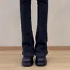 Zapatos de Cuero Redondos, Elásticos, de Corte Profundo, Simples y Elegantes para Mujer, Cómodos y que Aumentan la Altura con Suelas Gruesas