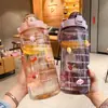 Nueva Taza Espacial de Gran Capacidad para Verano con Escala y Popote Portátil para Exteriores Botella de Agua de Plástico Botella de Agua Deportiva para Hombres y Mujeres