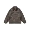 Chaqueta de Cuero Retro Americana para Hombre, Marca de Moda, Estilo Granja, Corte Holgado, Duradera, Cuello Solapa, Gama Alta, Top Fresco y Elegante