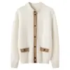 Cárdigan de cachemira bicolor, nueva camisa base para mujer otoño/invierno 2026 de cuello semi-alto con doble línea en el medio, abrigo de corte holgado