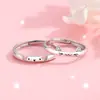 Anillo de Plata de Ley S925 Gato y Perro Carta de Amor Anillo de Pareja Lindo Simple Accesible Lujo Anillo de Dibujos Animados Apertura Ajustable