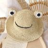 Ins lindo sombrero de paja tejido a mano con diseño de rana de dibujos animados sombrero de paja de verano transpirable protección solar sombrero para bebé