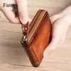 Cartera corta para hombre Fanya de piel genuina 2021 Nueva de primera capa de piel de vaca con cremallera tarjetero cartera para licencia de conducir cartera