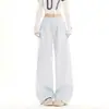 Calça Casual Xadrez Estilo Retrô Americano Preguiçoso para Mulheres, Nova Primavera e Verão Cintura Alta Emagrecedora Solta Wide Leg