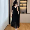 Vestido de Encaje Texturizado de Lujo Ligero Transfronterizo para Mujer, Estilo Francés Elegante de Verano Talla Grande, Vestido Súper Adelgazante con Cuello en V