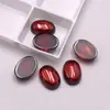 Gema cabujón ovalada lisa de fondo plano color rojo granada para joyería de doble uso en anillo y colgante