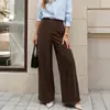 Pantalones de pana casual de pierna ancha de cintura alta de color liso, nuevos para el otoño de 2026, comercio transfronterizo europeo y americano, pantalones marrones para mujer