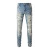 Pantalones vaqueros retro de calle para hombre, de estilo europeo y americano, de marca de moda urbana, ajustados, ajustados, con parches rotos, informales, combinables