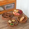 Cesta de picnic de ocio para exteriores de imitación ratán, plato de frutas, cesta con compartimentos para snacks, cesta para frutos secos, cesta para almacenamiento de snacks para sala de estar