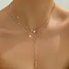 Collar de Borlas en Forma de Y con Pedrería de Venta Caliente Europea y Americana, Cadena para Clavícula Sexy de Lujo Ligero de Nicho, Multicapa Exquisita de Lujo Ligero para Niñas