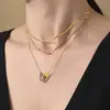 Xinyixinxin Joyería Nueva Europea y Americana Color Doble Bloqueo de Color Esposas Clavícula Doble Capa Apilado Collar Acero Inoxidable Chapado en Oro de 18K