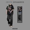 Conjunto de camiseta de manga corta de verano para hombre, marca de moda, pantalones vaqueros frescos para estudiantes, conjunto deportivo informal de dos piezas