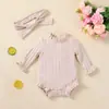 Vendas Diretas de Fábrica Roupas Infantis Transfronteiriças Outono Inverno Macacão Manga Longa para Bebê Menina Romper com Botões na Entreperna Canelado Faixa de Cabelo Romper com Botões na Entreperna Transfronteiriço